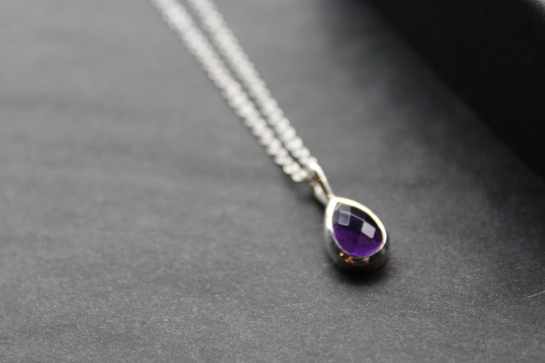 Amethyst Teardrop & Silver Necklace