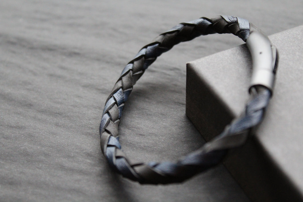 Black and Navy Woven Leather Bracelet