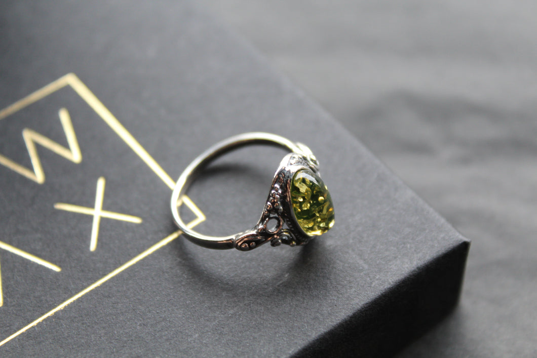 Boho Green Amber Ring