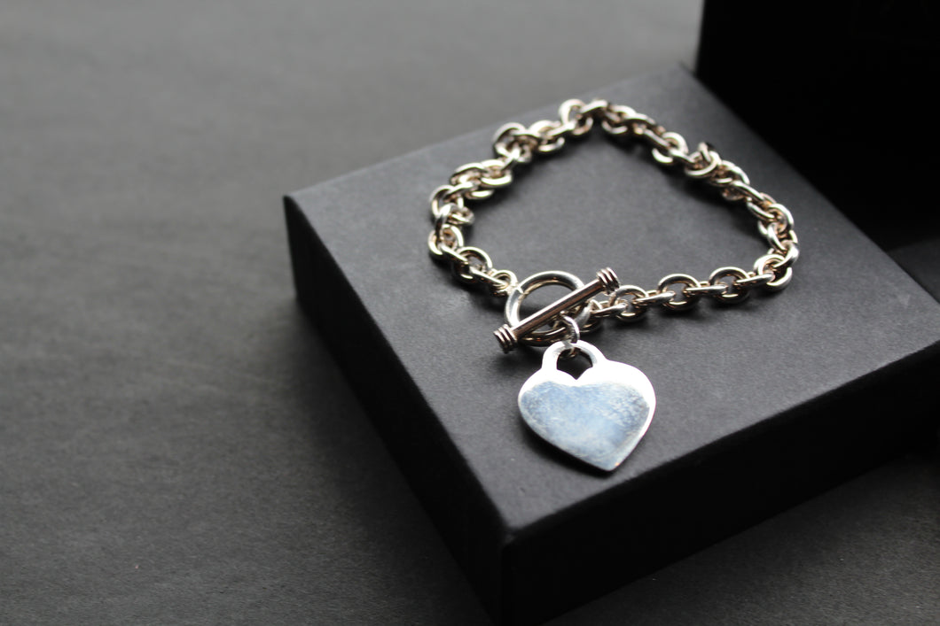 T- bar Silver Heart charm bracelet