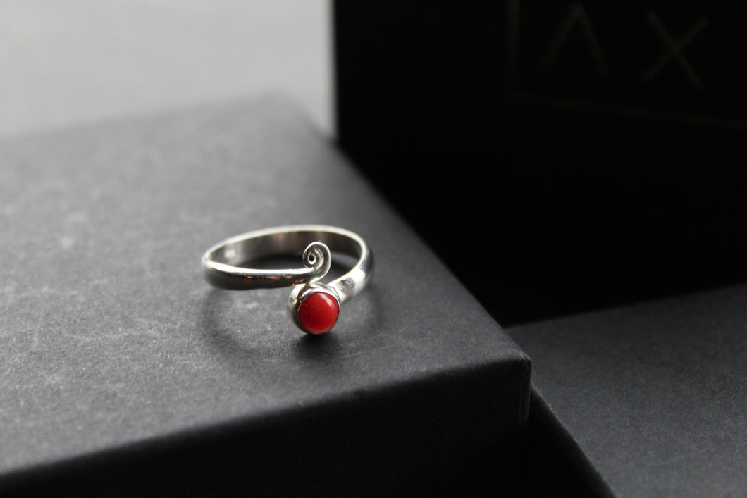 Coral Red Adjustable Ring