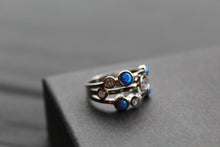 Load image into Gallery viewer, Cubic Zirconia &amp; Blue Opalique Triple Band Ring
