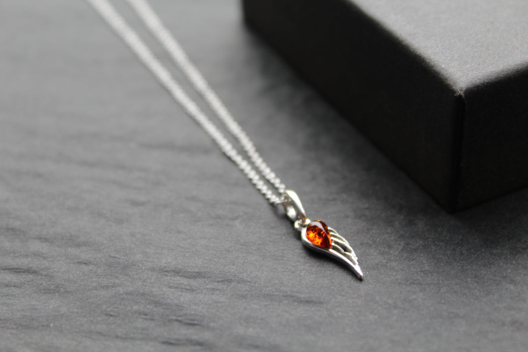 Dainty Amber Angel Wing Necklace