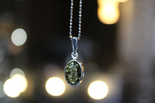 Load image into Gallery viewer, Dainty Green Amber Oval Pendant and Chain
