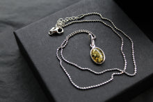 Load image into Gallery viewer, Dainty Green Amber Oval Pendant and Chain
