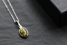 Load image into Gallery viewer, Dainty Green Amber Oval Pendant and Chain
