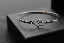 Load image into Gallery viewer, Double Hearts Silver Bangle
