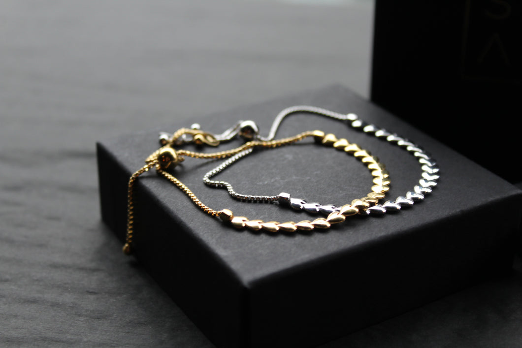 Flat Interlinked Hearts Slider Bracelets