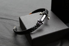 Load image into Gallery viewer, Fred Bennett Black Leather Plaited Bracelet with Anchor
