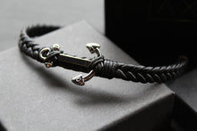 Load image into Gallery viewer, Fred Bennett Black Leather Plaited Bracelet with Anchor
