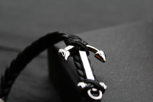 Load image into Gallery viewer, Fred Bennett Black Leather Plaited Bracelet with Anchor
