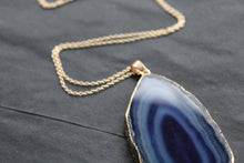 Load image into Gallery viewer, Gold Tone Purple Agate Crystal Long Length Statement Necklace
