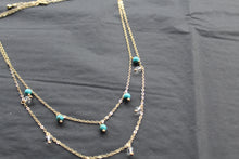 Load image into Gallery viewer, Gold Tone Turquoise &amp; Clear Quartz Layered Necklace
