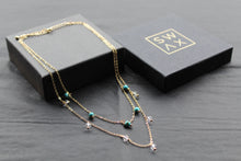 Load image into Gallery viewer, Gold Tone Turquoise &amp; Clear Quartz Layered Necklace
