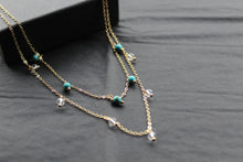 Load image into Gallery viewer, Gold Tone Turquoise &amp; Clear Quartz Layered Necklace
