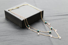 Load image into Gallery viewer, Gold Tone Turquoise &amp; Clear Quartz Layered Necklace
