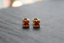Load image into Gallery viewer, Gold Vermeil Vintage Flower Earrings with Ruby Red Mother of Pearl
