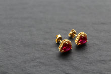 Load image into Gallery viewer, Gold &amp; Ruby Red Cubic Zirconia Heart of India Earrings
