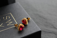 Load image into Gallery viewer, Gold &amp; Ruby Red Cubic Zirconia Heart of India Earrings
