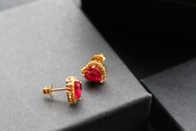 Load image into Gallery viewer, Gold &amp; Ruby Red Cubic Zirconia Heart of India Earrings
