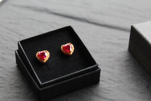 Load image into Gallery viewer, Gold &amp; Ruby Red Cubic Zirconia Heart of India Earrings
