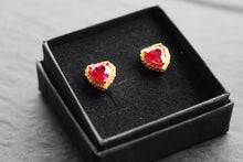 Load image into Gallery viewer, Gold &amp; Ruby Red Cubic Zirconia Heart of India Earrings
