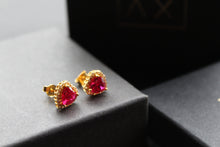 Load image into Gallery viewer, Gold &amp; Ruby Red Cubic Zirconia Heart of India Earrings
