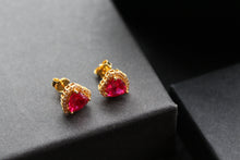 Load image into Gallery viewer, Gold &amp; Ruby Red Cubic Zirconia Heart of India Earrings
