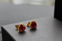 Load image into Gallery viewer, Gold &amp; Ruby Red Cubic Zirconia Heart of India Earrings
