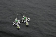 Load image into Gallery viewer, Green Copper Turquoise Peridot Lotus Flower Earrings
