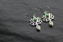 Load image into Gallery viewer, Green Copper Turquoise Peridot Lotus Flower Earrings
