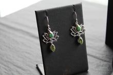 Load image into Gallery viewer, Green Copper Turquoise Peridot Lotus Flower Earrings
