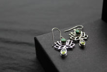 Load image into Gallery viewer, Green Copper Turquoise Peridot Lotus Flower Earrings
