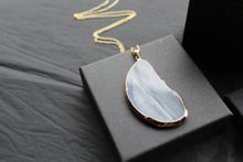 Load image into Gallery viewer, Orange/Grey Gold Tone Agate Crystal Long Length Necklace
