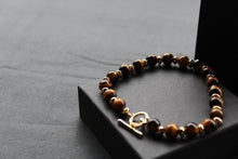 Load image into Gallery viewer, Men&#39;s Gold Tone Tiger&#39;s Eye Crystal Bracelet
