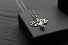 Load image into Gallery viewer, Peridot Sterling Silver Lotus Flower Pendant on Silver Chain
