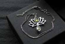 Load image into Gallery viewer, Peridot Sterling Silver Lotus Flower Pendant on Silver Chain
