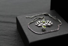 Load image into Gallery viewer, Peridot Sterling Silver Lotus Flower Pendant on Silver Chain
