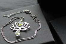 Load image into Gallery viewer, Peridot Sterling Silver Lotus Flower Pendant on Silver Chain
