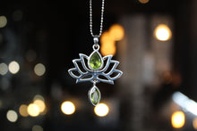 Load image into Gallery viewer, Peridot Sterling Silver Lotus Flower Pendant on Silver Chain
