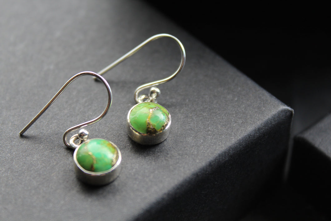 Purple or Green Copper Turquoise Round Earrings