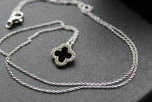 Load image into Gallery viewer, Silver CZ Vintage Flower with Black Enamel Necklace
