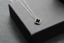 Load image into Gallery viewer, Silver CZ Vintage Flower with Black Enamel Necklace
