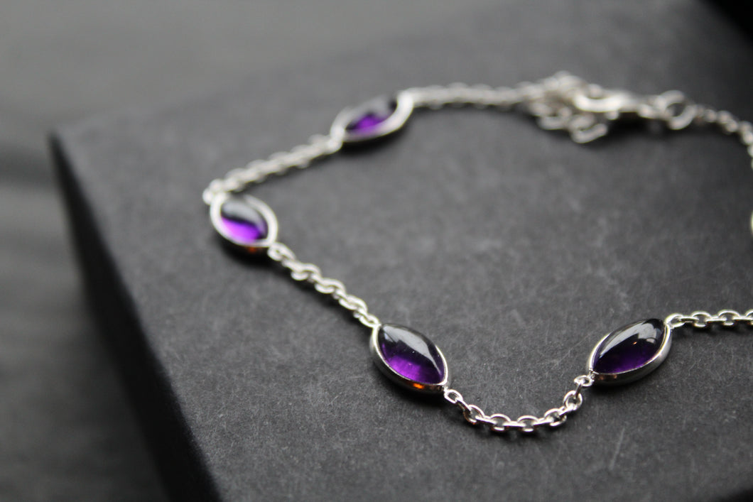 Staggered Marquis Amethyst Chain Bracelet