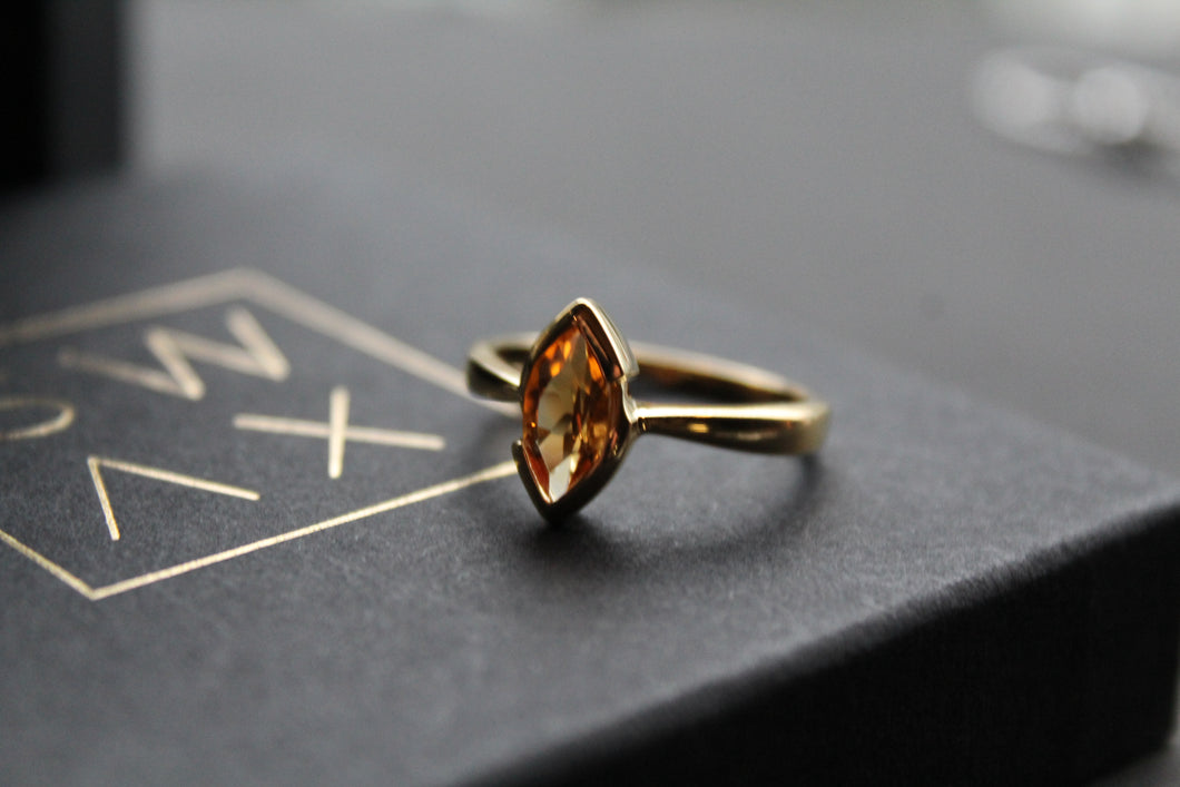 Sterling Silver Gold Plated High Quality Citrine Marquise Dress Ring