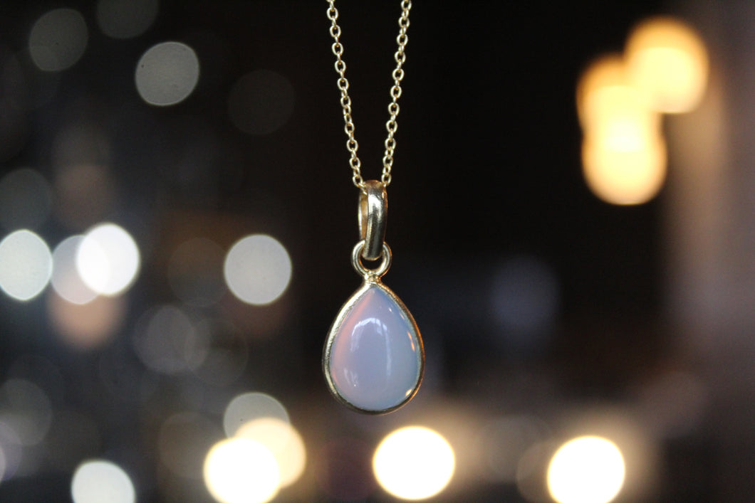 Teardrop Chalcedony Pendant and Chain