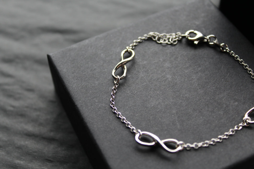 Triple Infinity Symbols Silver Chain Bracelet