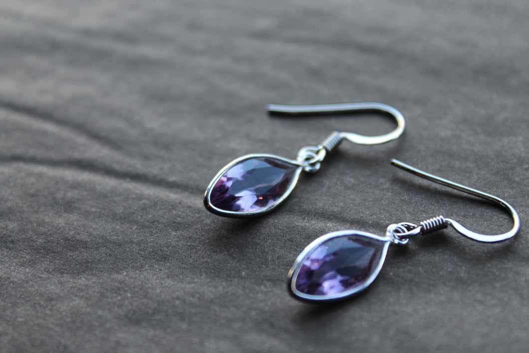 Amethyst Facet Bezel Set Marquis Drop Earrings