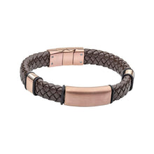 Load image into Gallery viewer, Fred Bennett Woven Brown Leather Bracelet with Coffee Plated Stainless Steel
