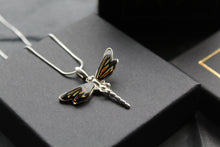 Load image into Gallery viewer, Amber &amp; Silver Dragonfly Necklace
